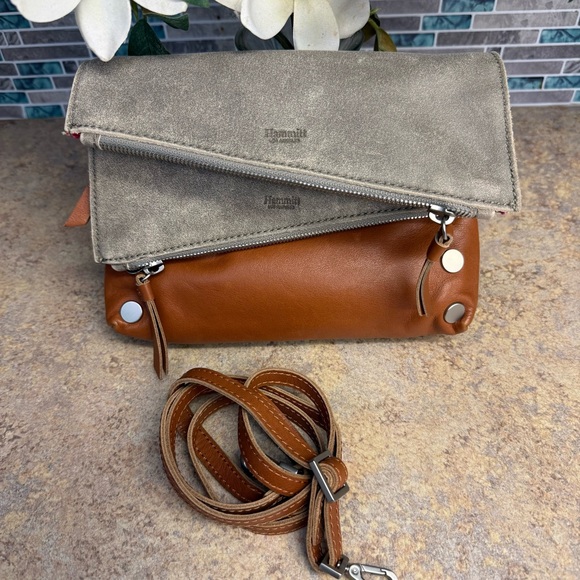 Hammitt Dillon Pewter and brown crossbody purse